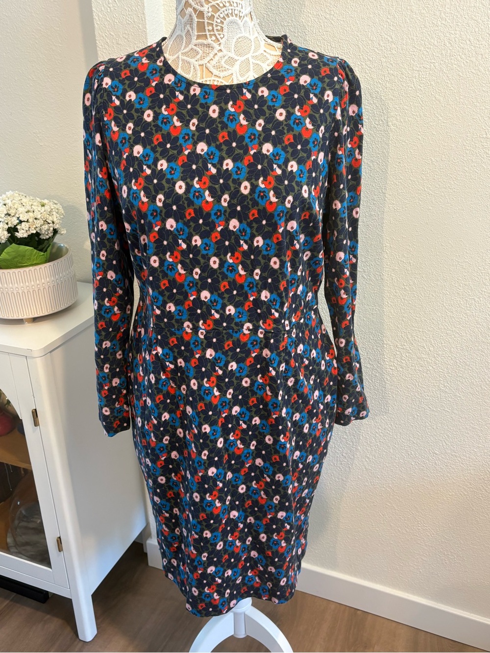 Boden Floral Long-Sleeve Shift Dress - Navy- size 14